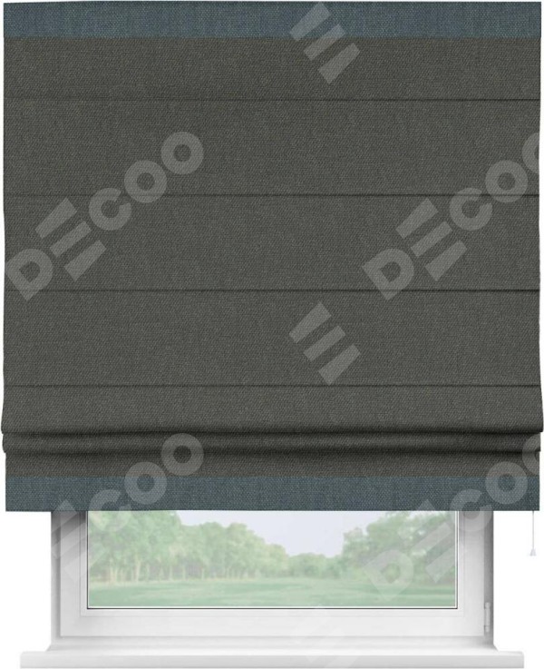 Римская штора «Кортин» с кантом Горизонт, для проема, ткань лён димаут, графитово-серый