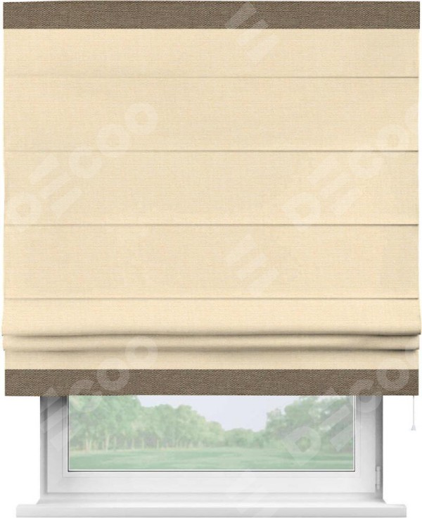 Римская штора «Кортин» выполнена в отделке кантом Горизонт, для проема, ткань лён бежевый