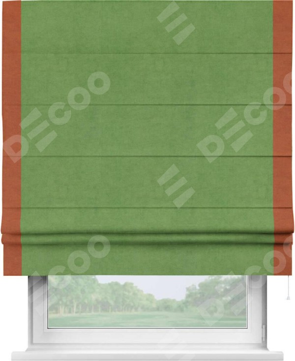 Римская штора «Кортин» с кантом Стрим Дуо, для проема, ткань вельвет салатовый