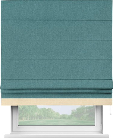 Римская штора «Кортин» с кантом Джестер, для проема, ткань лён бирюзовый