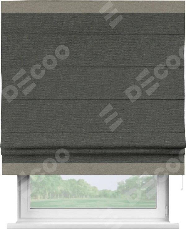 Римская штора «Кортин» с кантом Горизонт, для проема, ткань лён димаут, графитово-серый