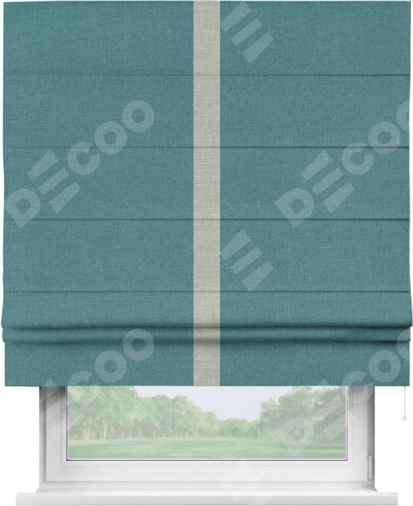 Римская штора «Кортин» с кантом Хайвэй, для проема, ткань лён бирюзовый