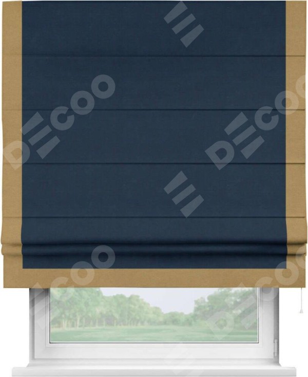 Римская штора «Кортин» с кантом Виктория, для проема, ткань вельвет темно-синий