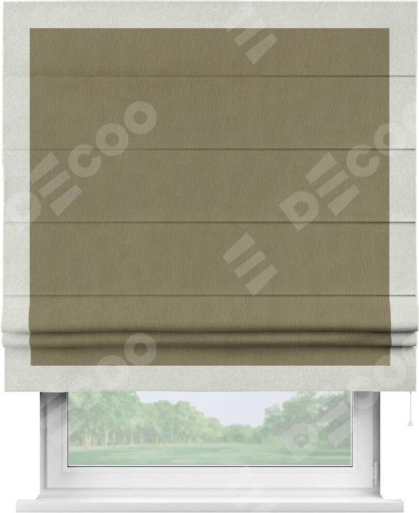 Римская штора «Кортин» с кантом Чесс, для проема, ткань блэкаут однотонный бежево-золотой