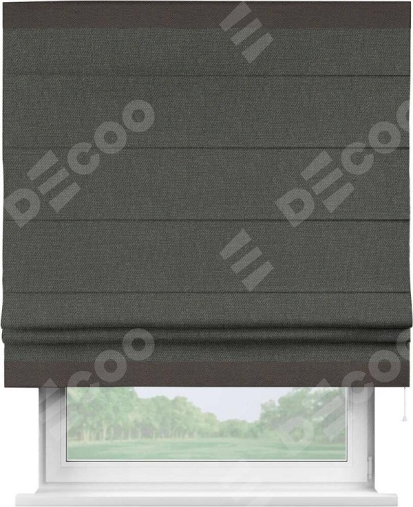 Римская штора «Кортин» с кантом Горизонт, для проема, ткань лён димаут, графитово-серый