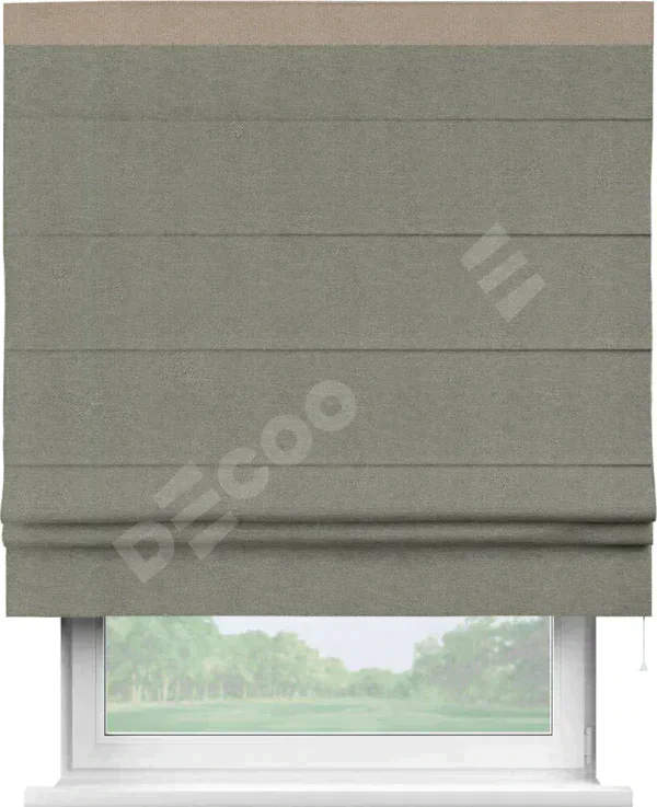 Римская штора «Кортин» с кантом Кинг, для проема, ткань лён димаут, стальной