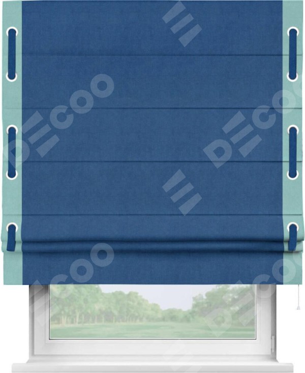 Римская штора «Кортин» с кантом Стрим Дуо (люверсы с пояском), для проема, ткань вельвет синий