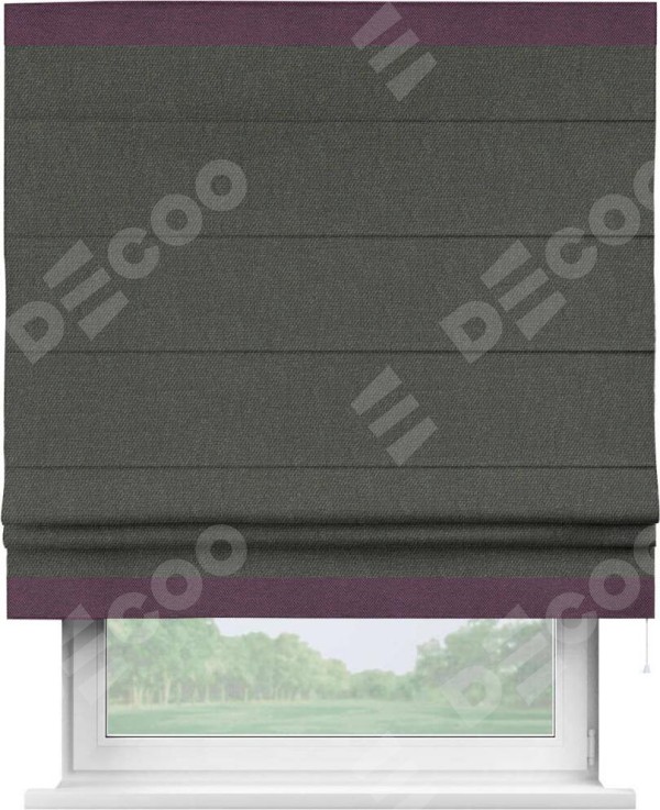 Римская штора «Кортин» с кантом Горизонт, для проема, ткань лён димаут, графитово-серый