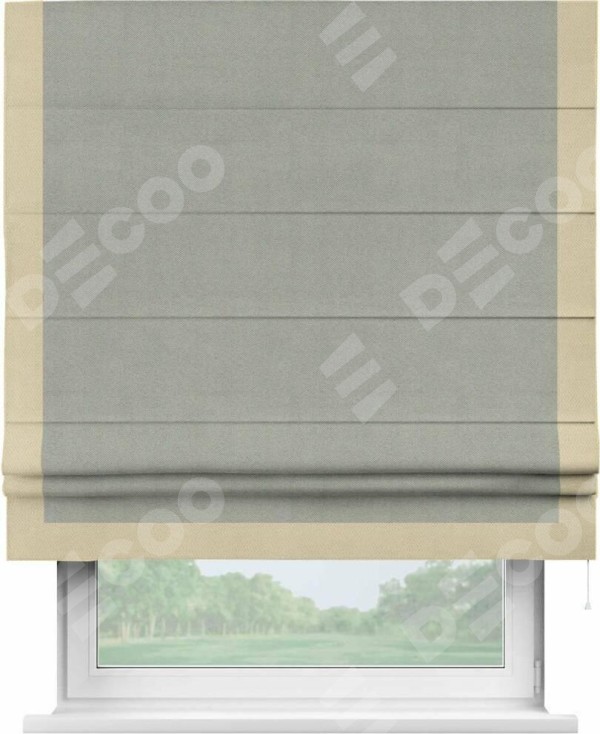 Римская штора «Кортин» с кантом Виктория, для проема, ткань блэкаут однотонный серый