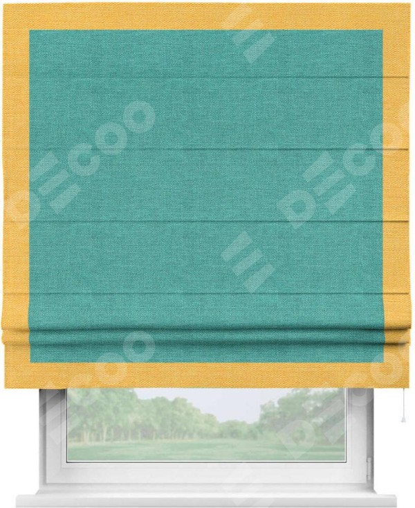 Римская штора «Кортин» с кантом Чесс, для проема, ткань лён изумрудный