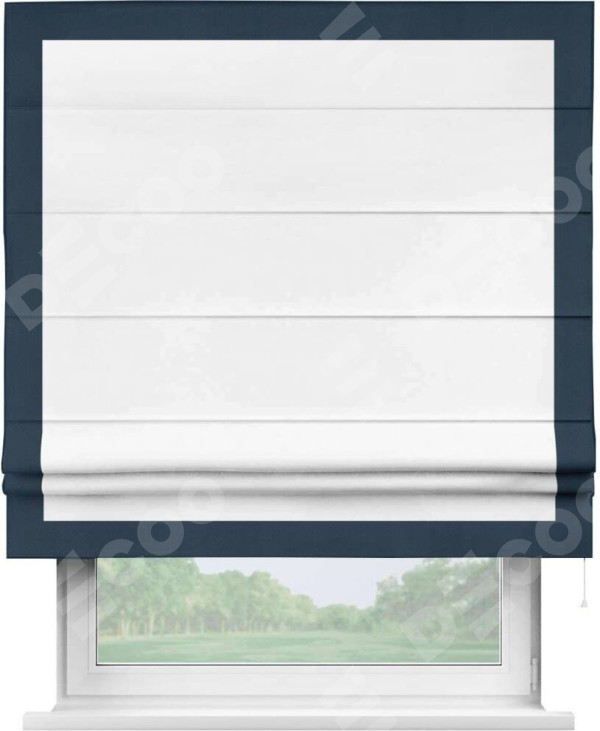 Римская штора «Кортин» с кантом Чесс, для проема, ткань однотонная белоснежная