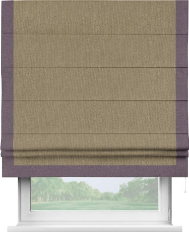 Римская штора «Кортин» для проема, лён димаут тёмно-бежевый с кантом Виктория
