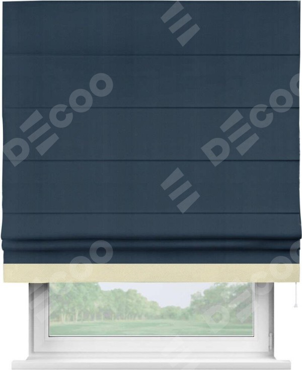 Римская штора «Кортин» с кантом Джестер, для проема, ткань блэкаут однотонный синий