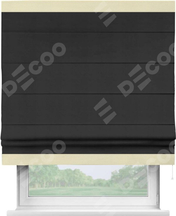 Римская штора «Кортин» с кантом Горизонт, для проема, ткань блэкаут однотонный черный