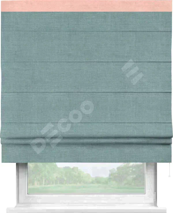 Римская штора «Кортин» с отделкой кантом Кинг, для проема, ткань лён голубой