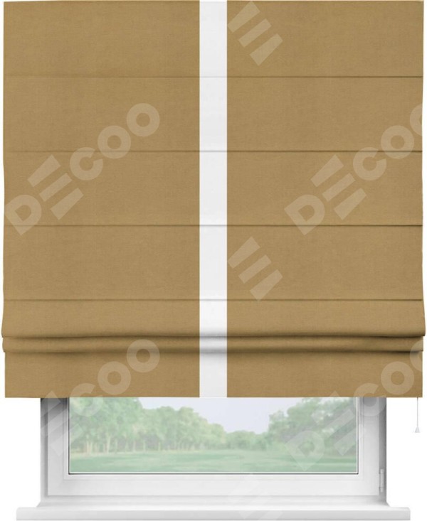 Римская штора «Кортин» с кантом Хайвэй, для проема, ткань вельвет горчица