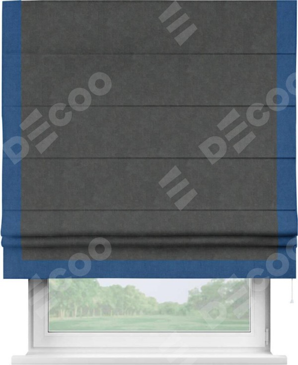 Римская штора «Кортин» с кантом Виктория, для проема, ткань вельвет цвет тёмно-серый