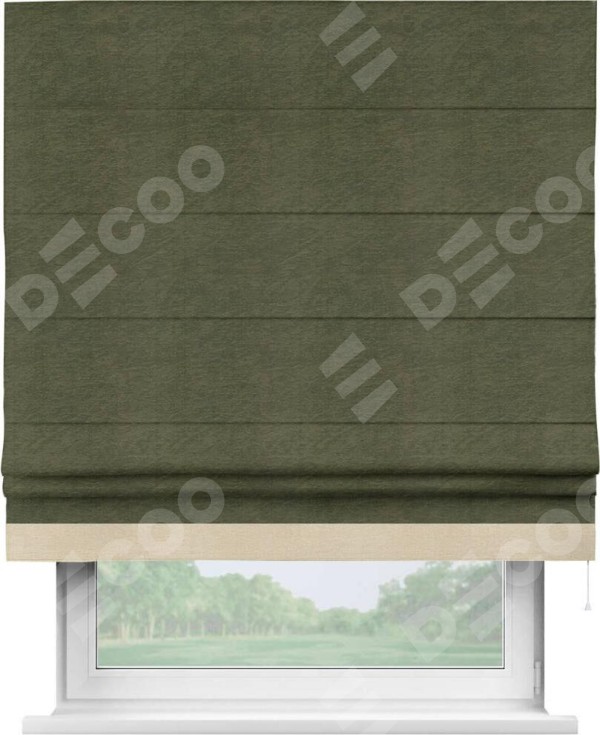 Римская штора «Кортин» с кантом Джестер, для проема, ткань софт однотонный зелёный