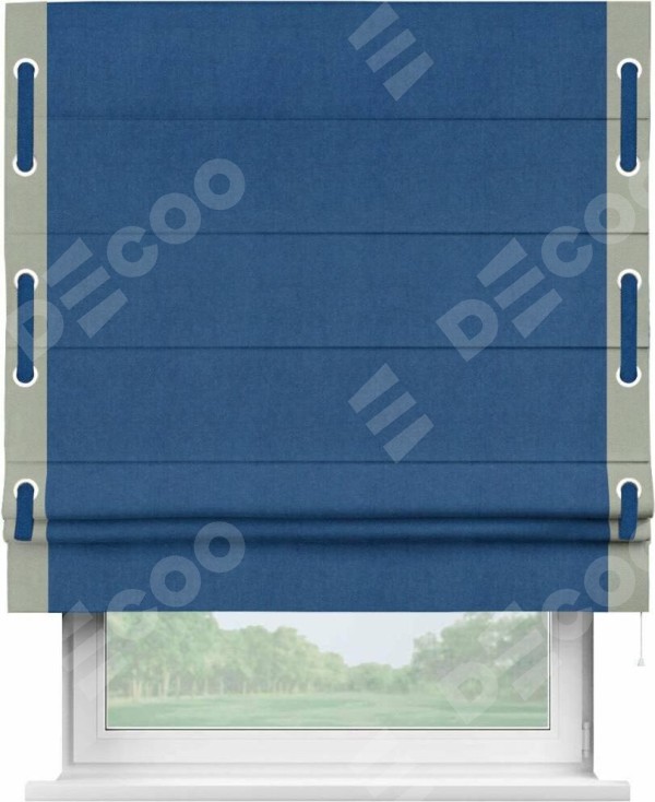 Римская штора «Кортин» с кантом Стрим Дуо (люверсы с пояском), для проема, ткань вельвет синий