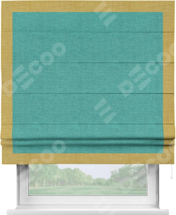 Римская штора «Кортин» с кантом Чесс, для проема, ткань лён изумрудный