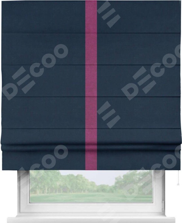 Римская штора «Кортин» с кантом Хайвэй, для проема, ткань вельвет темно-синий