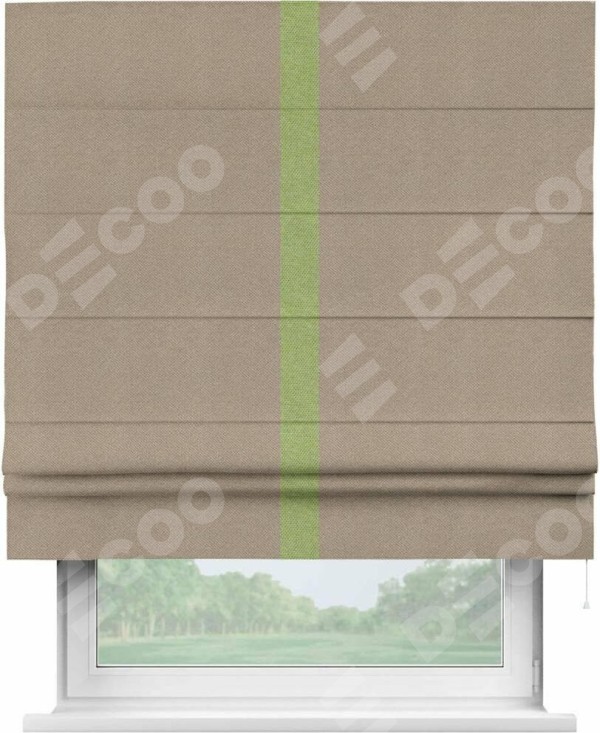 Римская штора «Кортин» с кантом Хайвэй, для проема, ткань лён димаут, светло-бежевый
