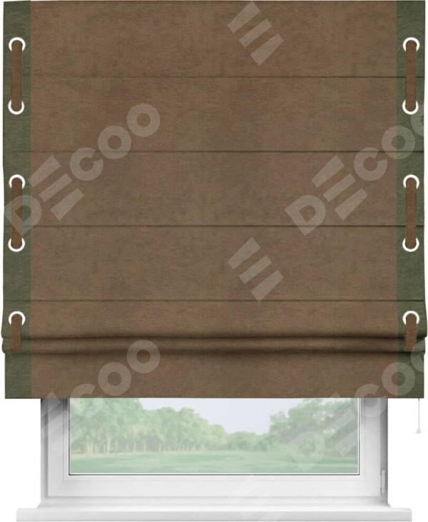 Римская штора «Кортин» с кантом Стрим Дуо (люверсы с пояском), для проема, ткань софт однотонный бронзовый