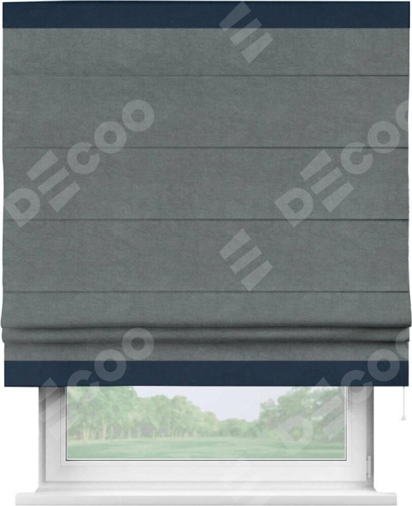 Римская штора «Кортин» с кантом Горизонт, для проема, ткань вельвет серый
