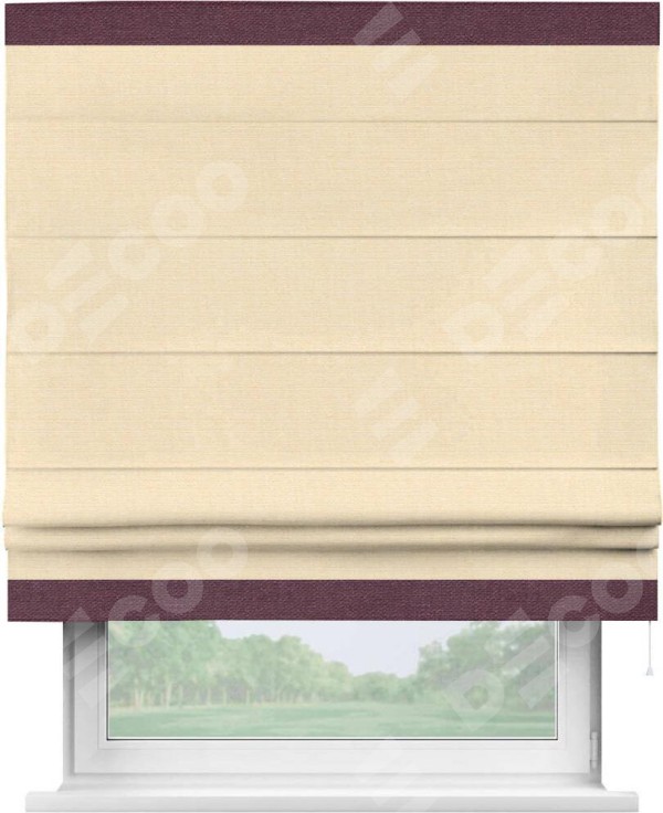 Римская штора «Кортин» выполнена в отделке кантом Горизонт, для проема, ткань лён бежевый