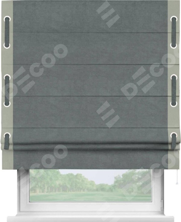 Римская штора «Кортин» с кантом Стрим Дуо (люверсы с пояском), для проема, ткань вельвет серый