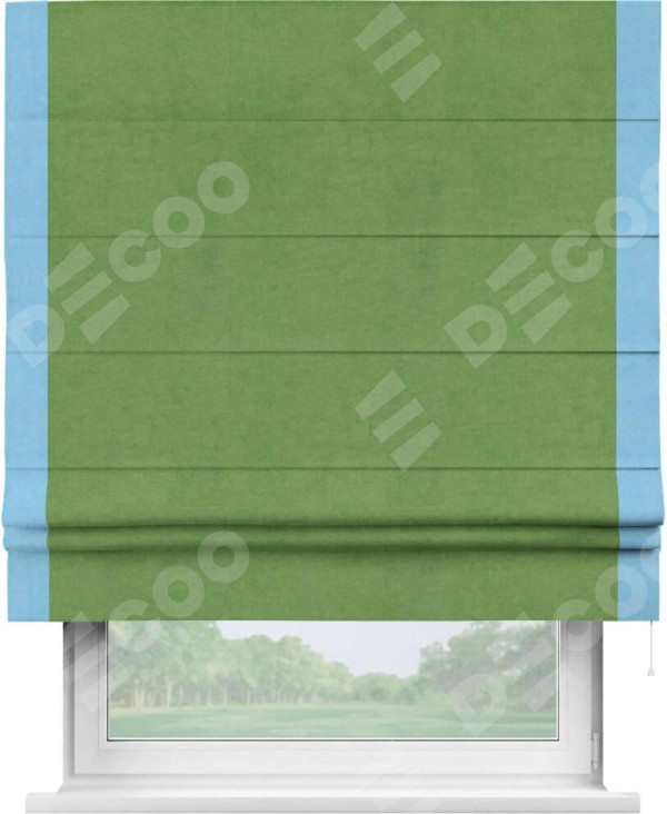 Римская штора «Кортин» с кантом Стрим Дуо, для проема, ткань вельвет салатовый