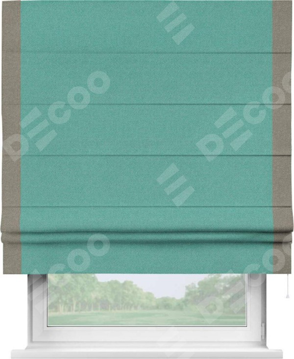 Римская штора «Кортин» с кантом Стрим Дуо, для проема, ткань лён димаут, бирюзовый