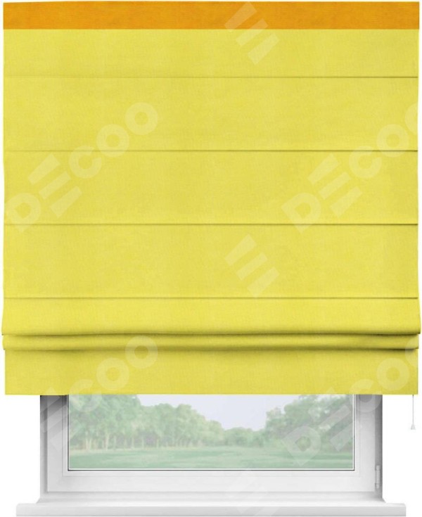 Римская штора «Кортин» с кантом Кинг, для проема, ткань вельвет cветло-желтый
