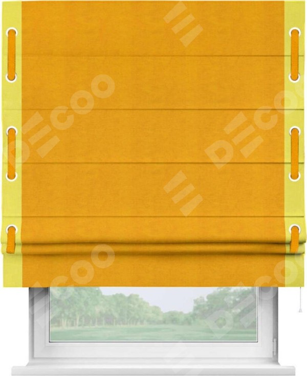 Римская штора «Кортин» с кантом Стрим Дуо (люверсы с пояском), для проема, ткань вельвет желтый
