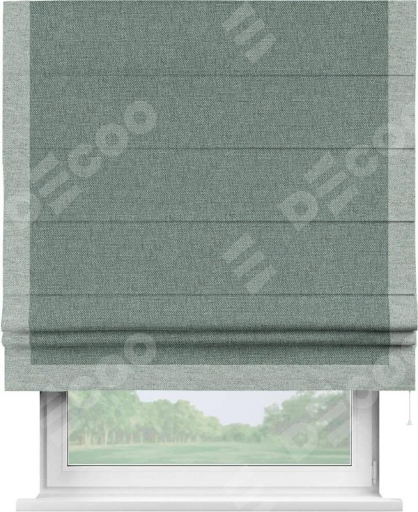 Римская штора «Кортин» с кантом Виктория, для проема, ткань стиф димаут серо-голубой