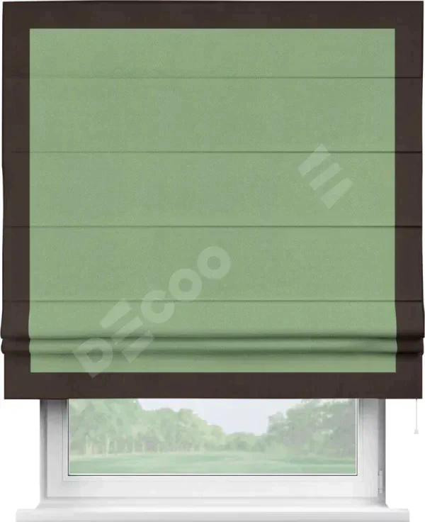 Римская штора «Кортин» с кантом Чесс, для проема, ткань блэкаут однотонный оливковый