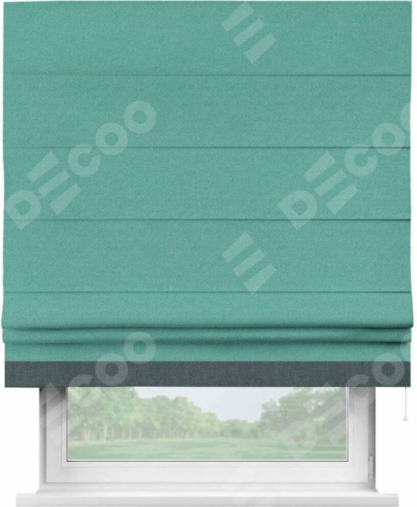 Римская штора «Кортин» с кантом Джестер, для проема, ткань лён димаут, бирюзовый