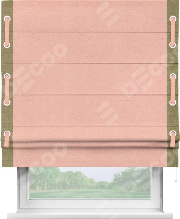 Римская штора «Кортин» с кантом Стрим Дуо (люверсы с пояском), для проема, ткань лён розовый