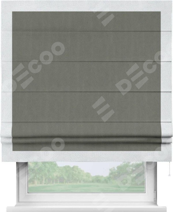 Римская штора «Кортин» с кантом Чесс, для проема, ткань блэкаут однотонный тёмно-серый