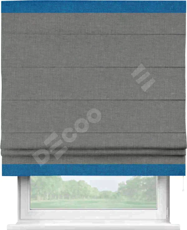 Римская штора «Кортин» с кантом Горизонт, для проема, лён тёмно-серый