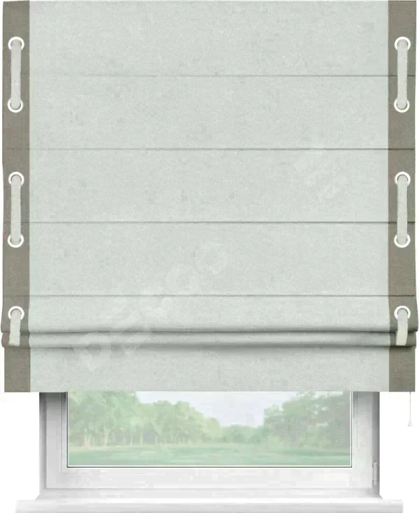 Римская штора «Кортин» с кантом Стрим Дуо (люверсы с пояском), для проема, лён блэкаут белый