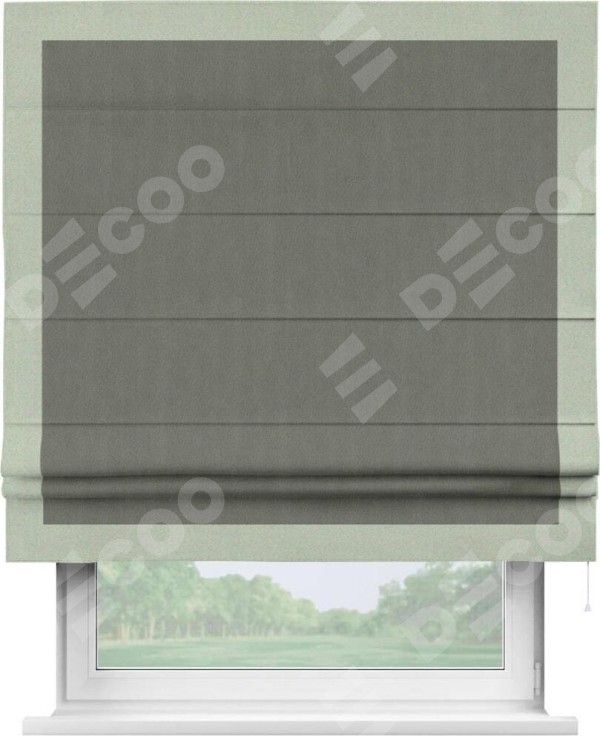 Римская штора «Кортин» с кантом Чесс, для проема, ткань блэкаут однотонный тёмно-серый
