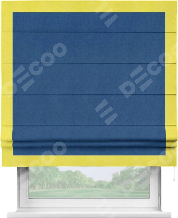 Римская штора «Кортин» с кантом Чесс, для проема, ткань вельвет синий