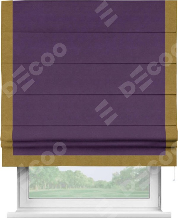 Римская штора «Кортин» с кантом Виктория, для проема, ткань вельвет темно-фиолетовый