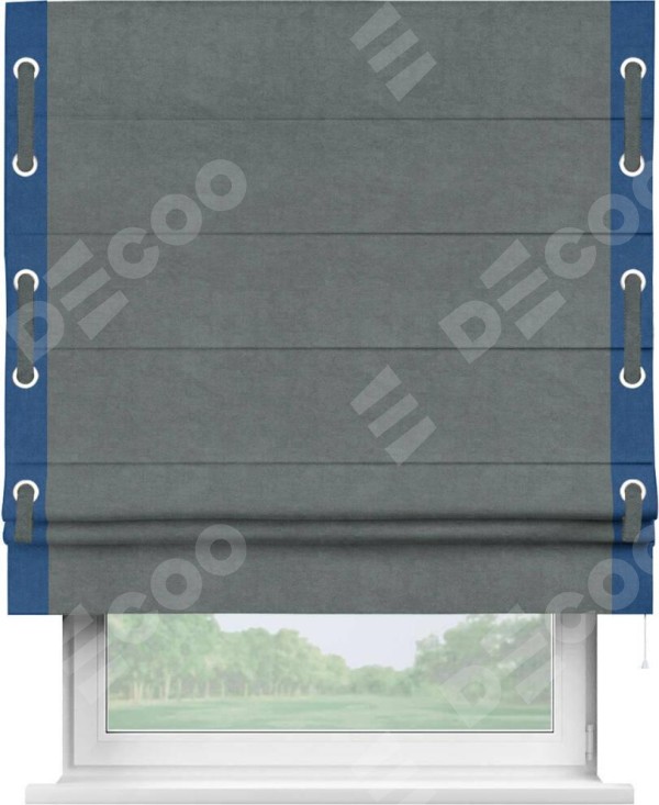 Римская штора «Кортин» с кантом Стрим Дуо (люверсы с пояском), для проема, ткань вельвет серый