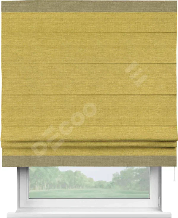 Римская штора «Кортин» с кантом Горизонт, для проема, ткань лён светло-салатовый