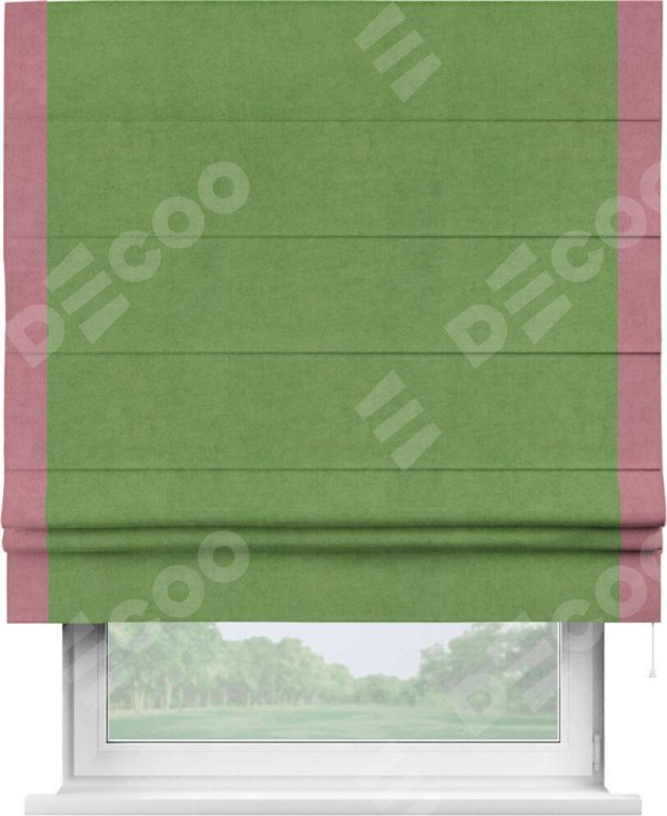Римская штора «Кортин» с кантом Стрим Дуо, для проема, ткань вельвет салатовый