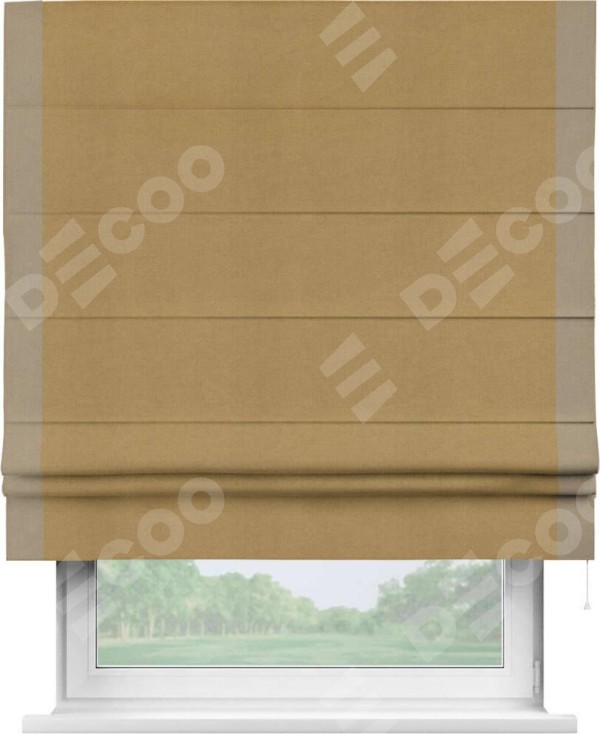 Римская штора «Кортин» с кантом Стрим Дуо, для проема, ткань вельвет горчица