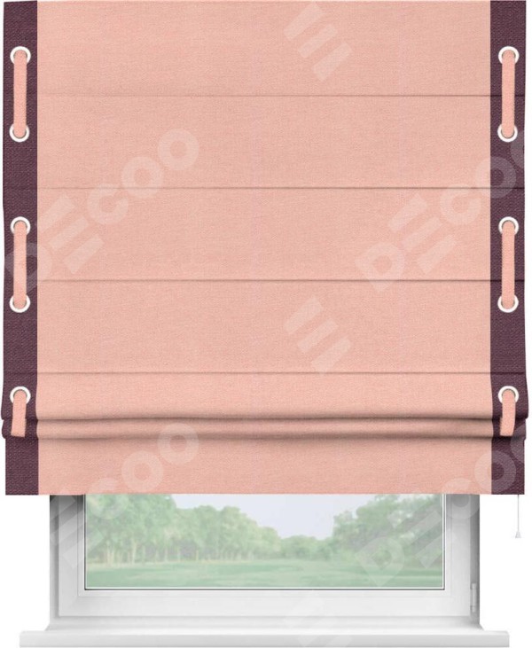 Римская штора «Кортин» с кантом Стрим Дуо (люверсы с пояском), для проема, ткань лён розовый