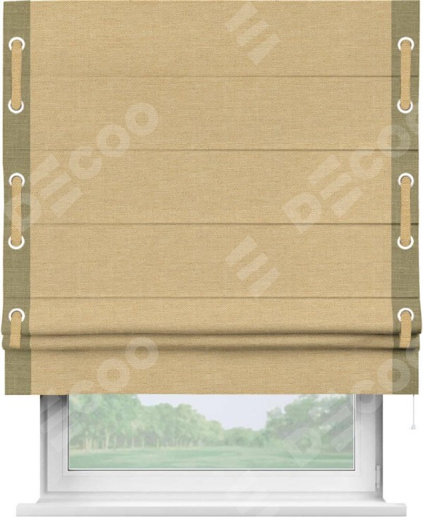 Римская штора «Кортин» с кантом Стрим Дуо (люверсы с пояском), для проема, ткань лён темно-бежевый